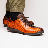 Marco Di Milano Saulo Brandy/Brown Exotic Ostrich and Alligator Casual Sneakers