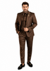 Men's Shiny Satin Charmeuse Metallic Stripe Sheen Monochromatic Pinstripe Suit By Rossiman in Color Brown Tailored Fit + Matching Shirt Tie (4-Piece)