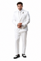 Men's Shiny Satin Charmeuse Metallic Stripe Suit By Rossiman in White By Rossiman in Color White Tailored Fit + Matching Shirt Tie (4-Piece)