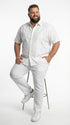 Mens White Embroidered Walking Suit Set – Short Sleeve Shirt and Pants Casual Summer Outfit for Vacation, Beach and Everyday Wear