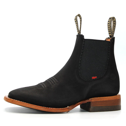 Square Toe Black Short Cowboy Boots