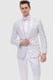 All White Mens Tuxedo -  Wedding Suit - Mens Modern Silver Sequin Swirl Prom Tuxedo Jacket In White