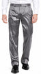 Mens Shiny Stretch Pants Solid Color Slim Fit Sateen Flashy Metallic Slacks in Color "Grey"