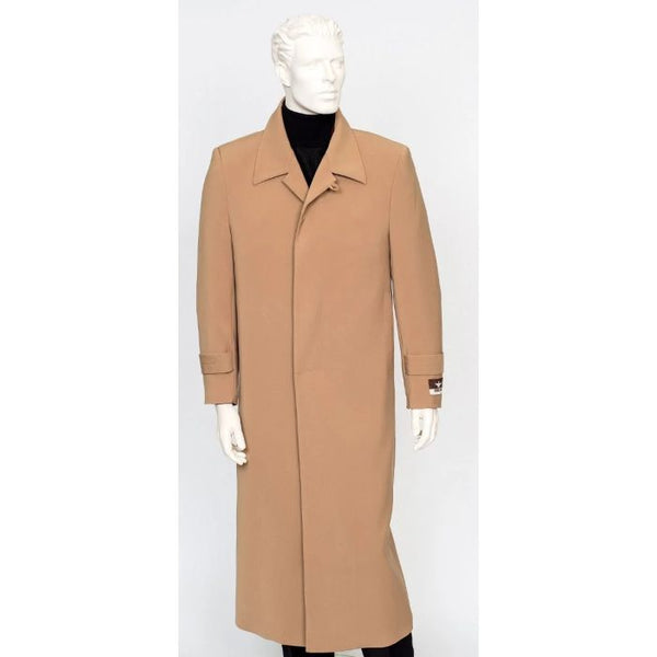 Men's Full Length Top Coat - Single Breasted - Mens Big and Tall khaki Trench coat