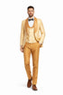 Gold Paisley 3-Piece Skinny Fit Suit – Wide Shawl Lapel with Matching Bow Tie