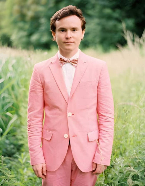 Linen Suit - Mens Summer Suits in  Hot Pink Color - Beach  Wedding