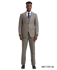 Stacy Adams Men's 3 Piece Hybrid Windowpane Suit - Notch Lapel
