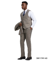 Stacy Adams Men's 3 Piece Hybrid Windowpane Suit - Notch Lapel
