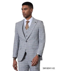 Stacy Adams Men's 3 Piece Windowpane Hybrid Fit Suit - Light Colors
