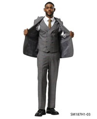 Stacy Adams Men's 3 Piece Hybrid Fit Suit - Glen Plaid Pattern