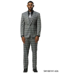 Stacy Adams Men's 3 Piece Hybrid Fit Suit - Glen Check Pattern