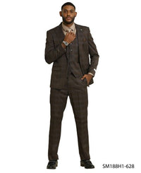Stacy Adams Men's 3 Piece Hybrid Fit Suit - Glen Check Pattern