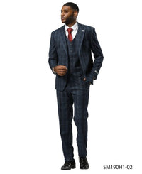 Stacy Adams Men's 3 Piece Hybrid Fit Suit - Glen Plaid