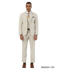 Stacy Adams Men's 3 Piece Hybrid Fit Suit - Plaid Pattern