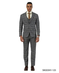 Stacy Adams Men's 3 Piece Hybrid Fit Suit - Plaid Pattern