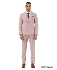 Stacy Adams Men's 2 Piece Windowpane Hybrid Fit Suit - Double Breasted
