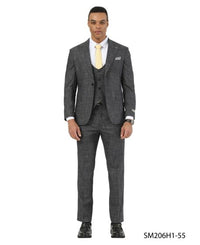 Stacy Adams Men's 3 Piece Hybrid Fit Suit - Textured Windowpane