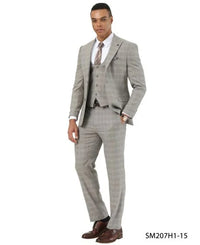 Stacy Adams Men's 3 Piece Hybrid Fit Suit - Textured Glen Check