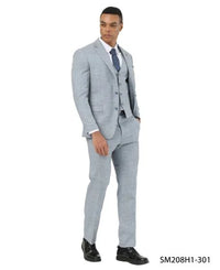Stacy Adams Men's 3 Piece Hybrid Fit Suit - Crosshatch Pattern