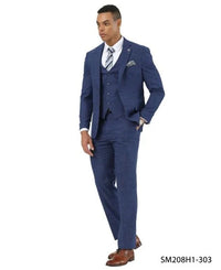 Stacy Adams Men's 3 Piece Hybrid Fit Suit - Crosshatch Pattern