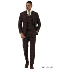 Stacy Adams Men's 3 Piece Glen Check Suit - Hybrid Fit