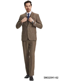 Stacy Adams Men's 3 Piece Hybrid Fit Suit - Herringbone