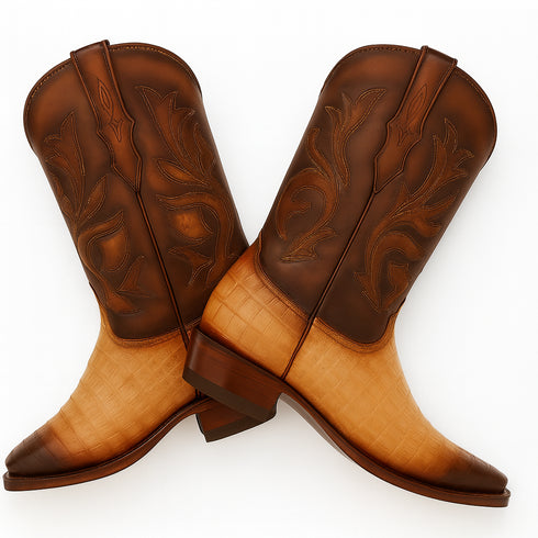 Men's King Exotic Snip Toe Caiman Belly Boots Handcrafted Burnished Oryx (494RD8215)