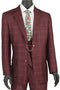 Mens Classic Fit Low Cut Vest Glen Plaid Suit in Burgundy