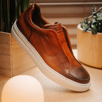 Zelli Spettacolare Pebble Grain Slip-On Sneaker in Cognac