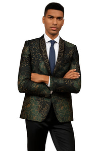 Men's Stacy Adam's Designer Prom & Wedding Tuxedo Jacket In Green & Gold Floral Paisley