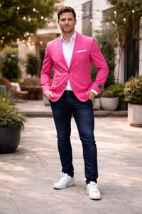 Stage Party Bright Men's Sport Coat Unique Fashion Designer Men's Dress Blazers Sale Vented Hot Pink
