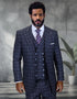 Statement Mens Classic Fit 3 Piece 100% Wool Windowpane Plaid Suit – Wide Leg Pleated Pants