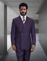 Statement Men's Double Breasted Plaid Purple Eggplant Designer Suit Imperial