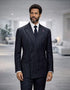 Statement Mens Modern Fit 2 Piece 100% Super 200s Wool Pinstripe Suit – Double Breasted Peak Lapel