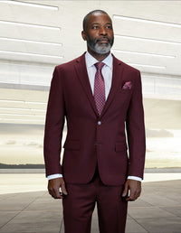 Statement Mens Modern Fit 2 Piece 100% Wool Textured Solid Suit – Single Breasted Notch Lapel Jacket