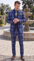 Statement Mens Modern Fit 3 Piece 100% Super 200s Wool Large Checker Suit – Double Breasted Vest