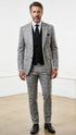 Statement Mens Modern Fit 3 Piece 100% Super 200s Wool Windowpane Suit – Solid Color Double Breasted Vest
