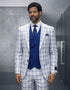 Statement Mens Modern Fit 3 Piece 100% Super Wool Windowpane Suit – Double Breasted Vest, Peak Lapel