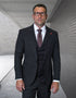 Statement Mens Modern Fit 3 Piece 100% Wool Pinstripe Suit – Wide Peak Lapel, 5 Button Vest