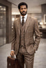 Statement Men's Plaid Tailored Fit Copper 3 Piece Designer Suit Modena