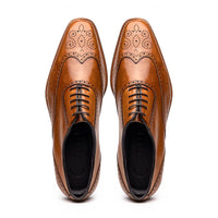 Zelli Stephano Wingtip Oxfords with Brogue Detailing in Camel