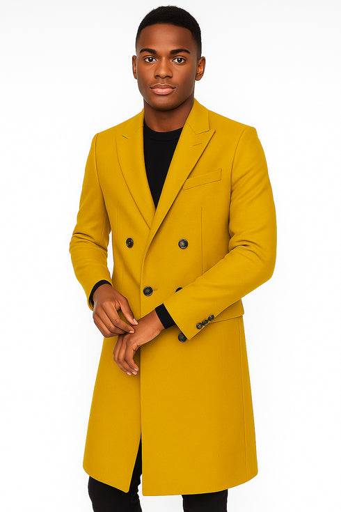 Men's Gold 44Inch Long Double Breasted Overcoat Winter Men's Topcoat Sale