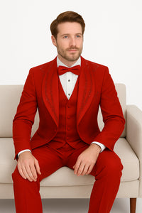 Italian Red Wool 3-Piece Modern Fit Tuxedo