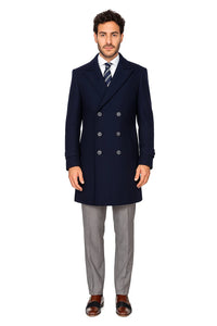 Mens Knee Length Pea Coat Navy