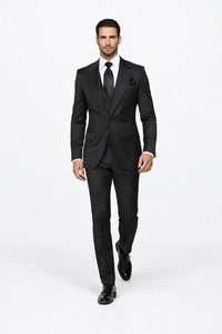 Suits With Baggy Pleated Pants - Wide Leg Pants 100% Wool - Classic Fit in Black Color by Rossiman