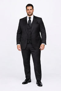 Suits With Baggy Pleated Pants - Wide Leg Pants 100% Wool - Classic Fit in Black Color by Rossiman