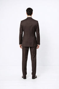 Suits With Baggy Pleated Pants - Wide Leg Pants 100% Wool - Classic Fit in Brown Color by Rossiman