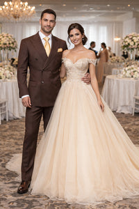 Suits With Baggy Pleated Pants - Wide Leg Pants 100% Wool - Classic Fit in Brown Color by Rossiman