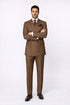 Suits With Baggy Pleated Pants - Wide Leg Pants 100% Wool - Classic Fit in Brown Plaid Color by Rossiman