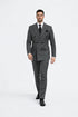 Suits With Baggy Pleated Pants - Wide Leg Pants 100% Wool - Classic Fit in Color Charcoal with Blue Plaid by Rossiman